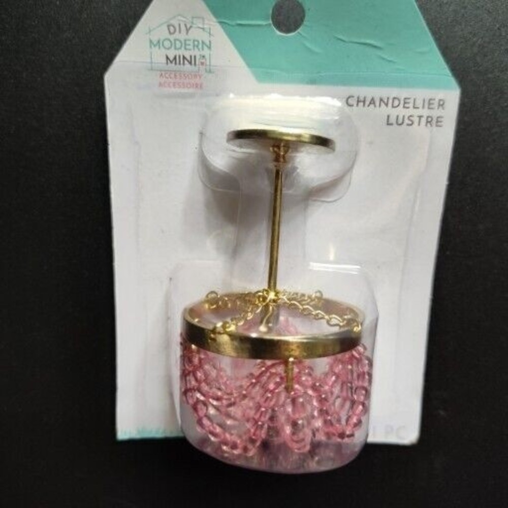 Mini Pink Chandelier Ceiling Light Fixture for DollHouse DIY Modern Beaded Glam